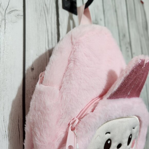 Labubu Mini Backpack Pink Fluffy Soft Cute Kawaii Sparkly Ears 2 Zippers New - Picture 5 of 11